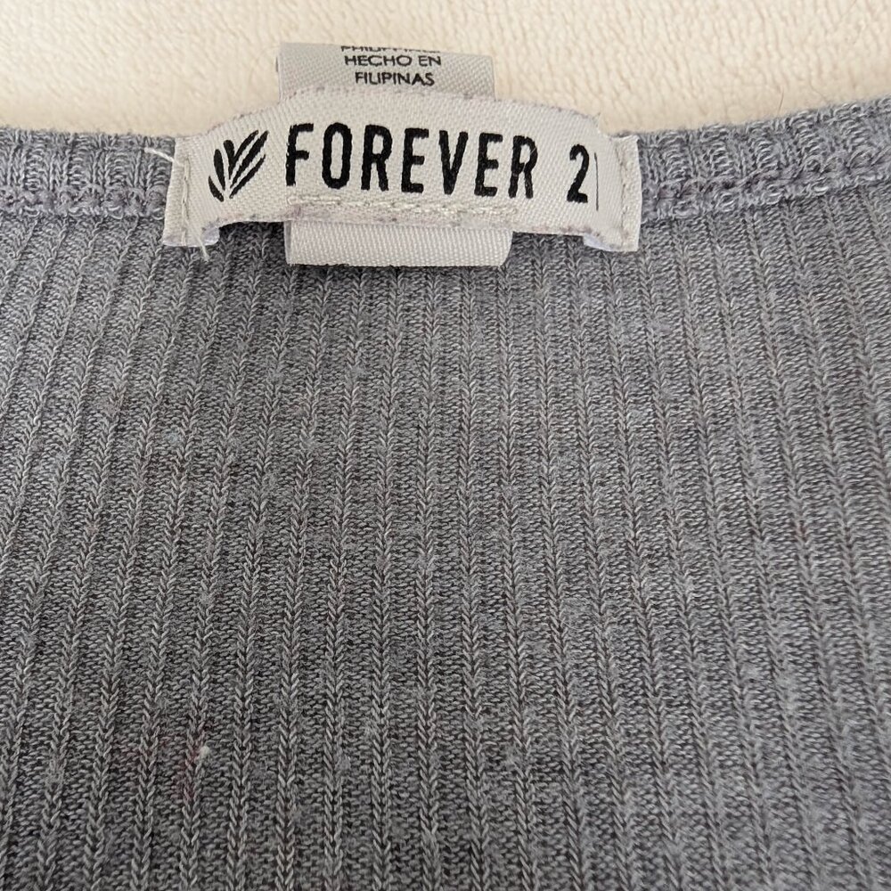 Grey Ribbed Cinched Crop Top - Picture 6 of 6